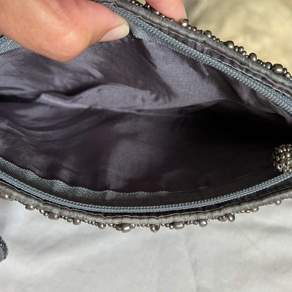 VTG Ykk Blue Gray Heavy Beaded Elegant Clutch Purse Wristlet Zipper Closure GUC - Picture 4 of 9